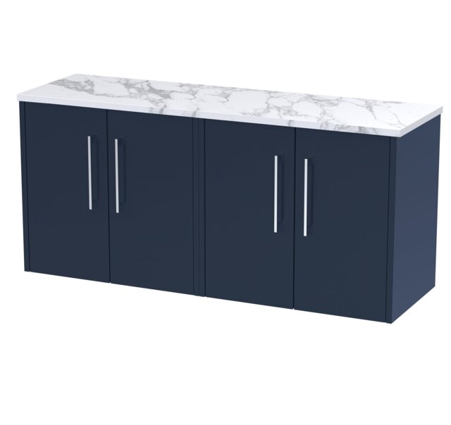 Balterley Winshill Contemporary 2 Door Wall Hung Vanity Unit with Laminate Worktop, Dark Blue, 1205mm