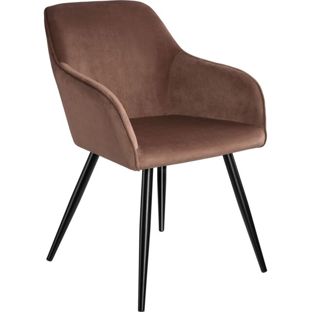 Dining Chair Marilyn - with armrests, padded, velvet look, black steel legs Brown brown/black 1