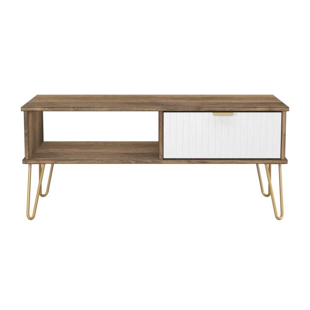Bexley 1 Drawer Coffee Table in White Matt & Vintage Oak (Ready Assembled) White White Matt & Vintage Oak