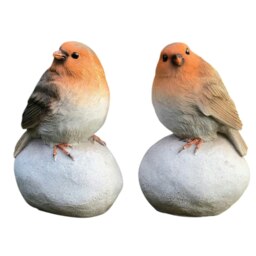 Set of 2 Robin On Stone Ornaments