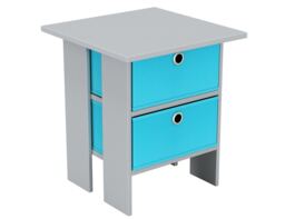 2-Tier 2- Drawer Wooden Side Table Grey Grey & Light Blue 1