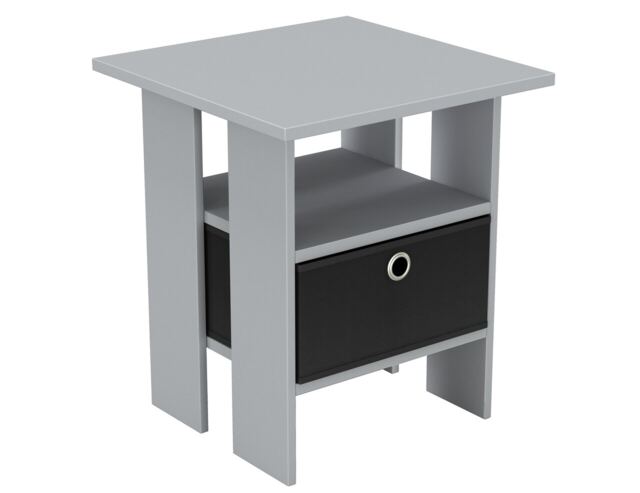 2-Tier 1- Drawer Wooden Side Table Grey Grey & Black 1