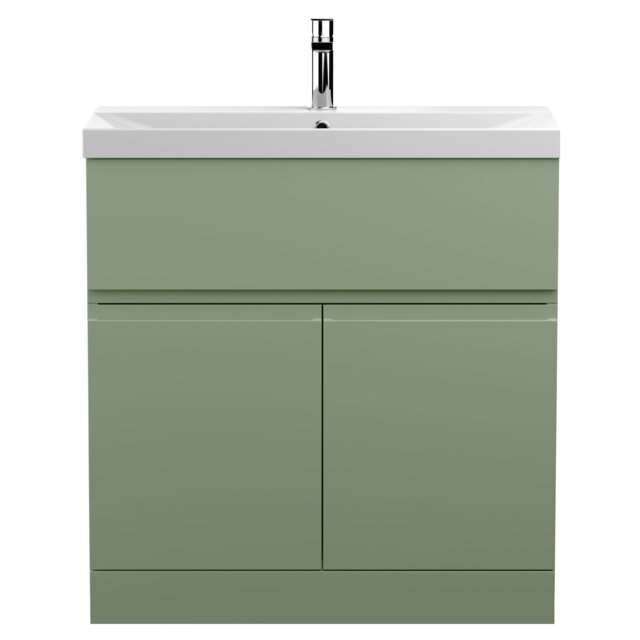 Balterley Mavesyn Contemporary 2 Door 1 Drawer Floor Standing Vanity Unit with Thin Edge Basin, Satin Green, 800mm
