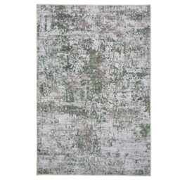 KUKOON Silver Grey Green Distressed Abstract Non Slip Washable Low Pile Rug 200cm x 290cm Green