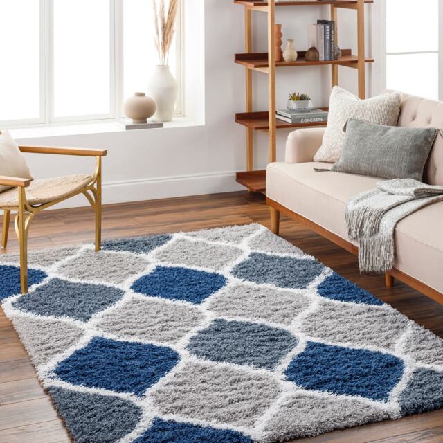 LIVABLISS Urban Shaggy-Modern Soft Plush Pile Rug 160 x 220 cm Grey Charcoal Blue White
