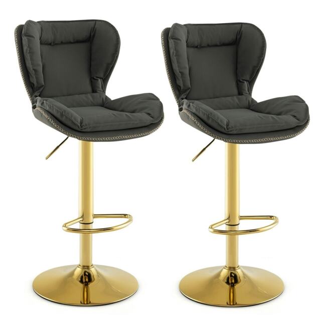 COSTWAY Set of 2 Bar Stools Adjustable Swivel Pub Chair Grey