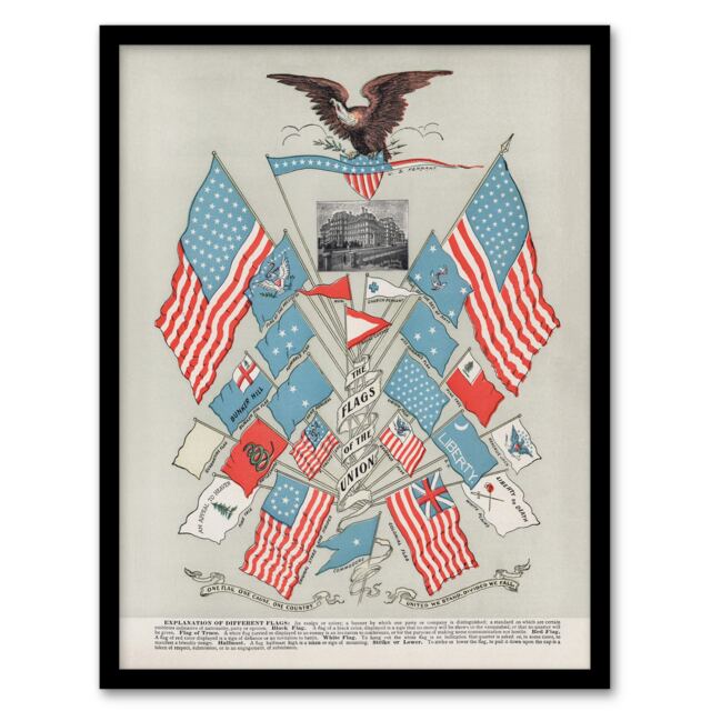 "Flags of the American Union Vintage 1901 Framed Wall Art Print 12X16"""