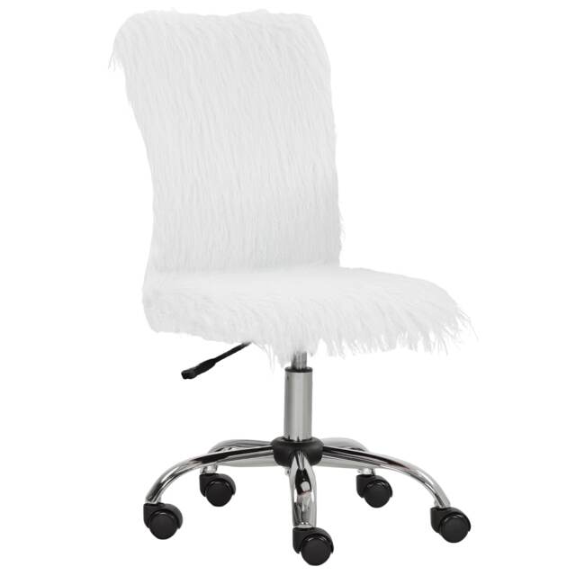 HOMCOM Armless Makeup Vanity Chair, 360 Degree Swivel Computer Chair, White White