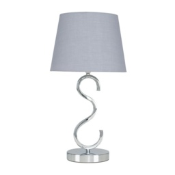 Valuelights Cabonna Dimmable Polished Silver Table Lamp With Small Grey Tapered Shade And E14 Candle Led 5W Warm White 3000K Bulb