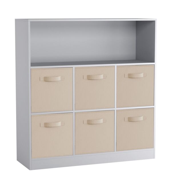 Wide 7-Cube Bookcase With Drawers Grey Grey & Beige 1