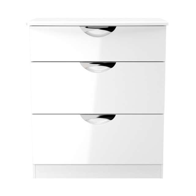 Holborn 3 Drawer Deep Chest of Drawers in White Gloss & White (Ready Assembled) White White Gloss & White