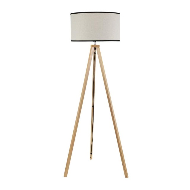 ValueLights Barbro Light Wood Tripod Floor Lamp Black Trim Shade