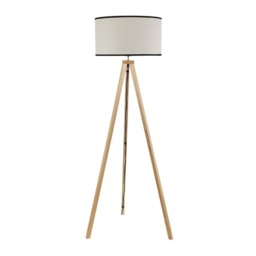 ValueLights Barbro Light Wood Tripod Floor Lamp Black Trim Shade
