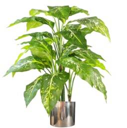 Artificial Tree Plant Fox Aglaonema Tree Plant Silver Metal Planter Green 3ft