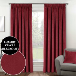 Luxury Enhanced Living Red Velvet, Supersoft, Blackout, Thermal Curtains with Tape Top (PAIR) - 90 x 90 inch (229x229cm)