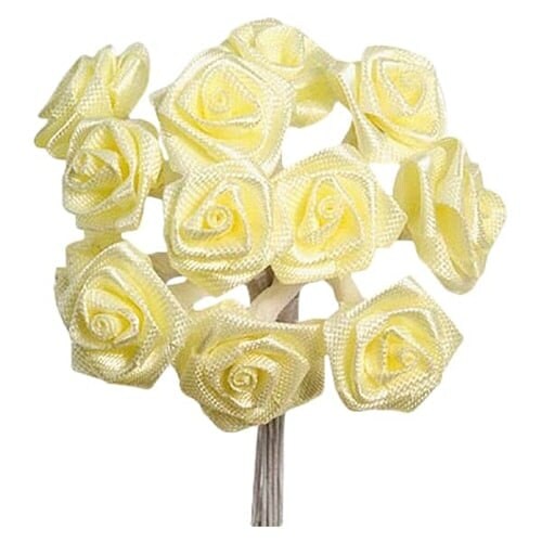 Yellow Fabric Ribbon Roses - 12 Bunches of 12