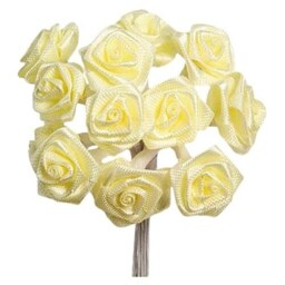 Yellow Fabric Ribbon Roses - 12 Bunches of 12
