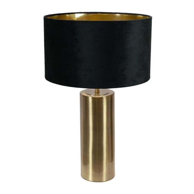 ValueLights Lexy Antique Brass Dimmable Table Lamp Black Velvet Gold Shade and Bulb
