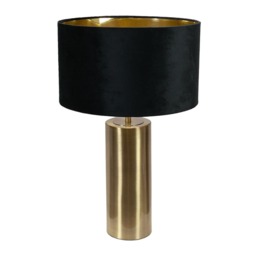 ValueLights Lexy Antique Brass Dimmable Table Lamp Black Velvet Gold Shade and Bulb