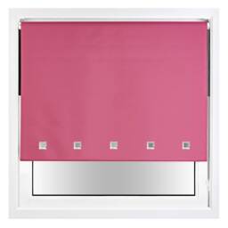 FURNISHED Blackout Roller Blinds with Chrome Square Eyelets and Metal Fittings Pink Fuchsia (W) 210cm x (L) 165cm