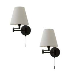 ValueLights Sonia Pair Black Swing Arm Wall Lights Taper Shade Black