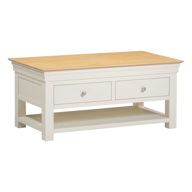 Bordeaux Indoor 2 Drawer Coffee Table - L60 x W110 x H50 cm - Ivory - Oak