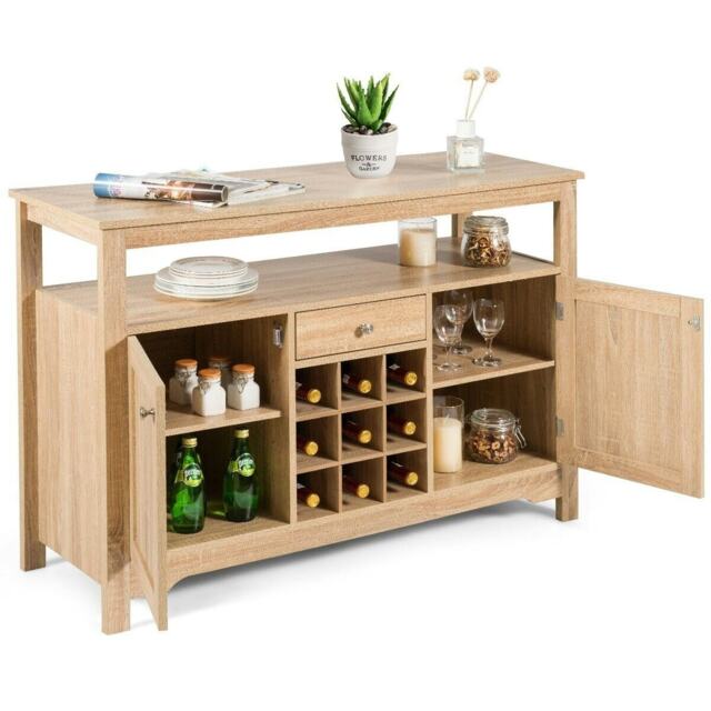 COSTWAY Kitchen Buffet Sideboard Cupboard Organizer Natural Brown 1