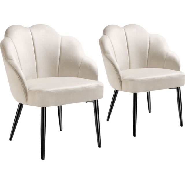 Accent Chair Hellen - velvet cover, padded, extra-wide shell-shaped backrest Cream cream/black 2