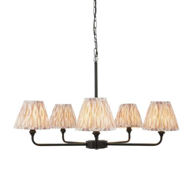 Lille Matt Black Pendant Light with Neutral Print Fabric Ikat Shade 16cm 5x B22
