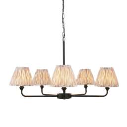 Lille Matt Black Pendant Light with Neutral Print Fabric Ikat Shade 16cm 5x B22