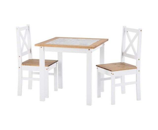 Salvador 1 and 2 Tile Top Dining Set - White - Distressed Waxed Pine White 3