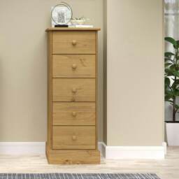 Cotswold 5 Drawer Narrow Chest of Drawers - Antique Waxed Pine Bedroom Storage with Turned Handles Brown Brown 1