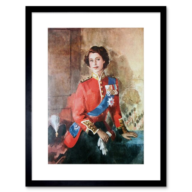 "Painting Queen Elizabeth II England Home Decor 12x16"" Framed Wall Art Print"