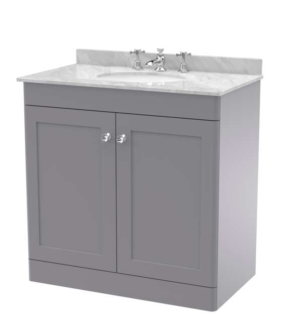 Balterley Swynnerton Traditional 2 Door Floor Standing Vanity Unit with Marble Basin, Satin Grey, 800mm