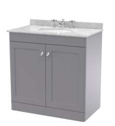 Balterley Swynnerton Traditional 2 Door Floor Standing Vanity Unit with Marble Basin, Satin Grey, 800mm