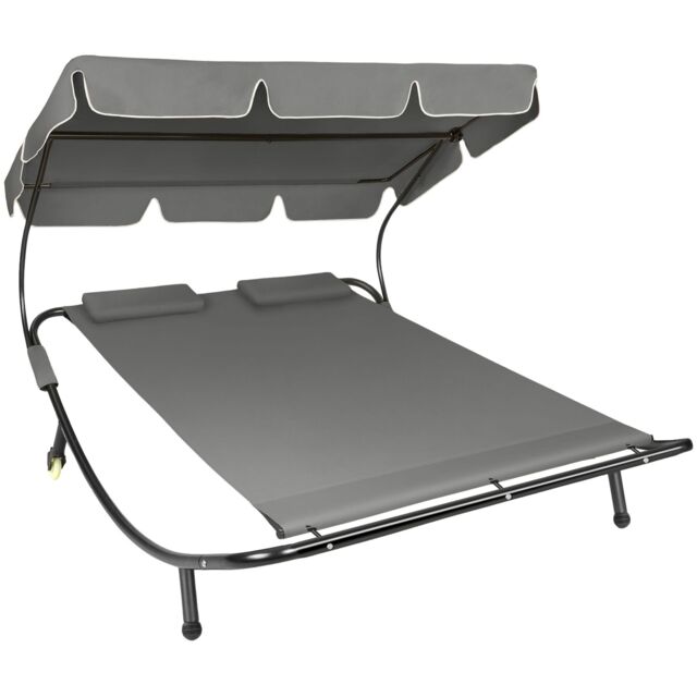 Sun Lounger Livorno - for 2 people, adjustable sunroof, with wheels Grey black/grey 1