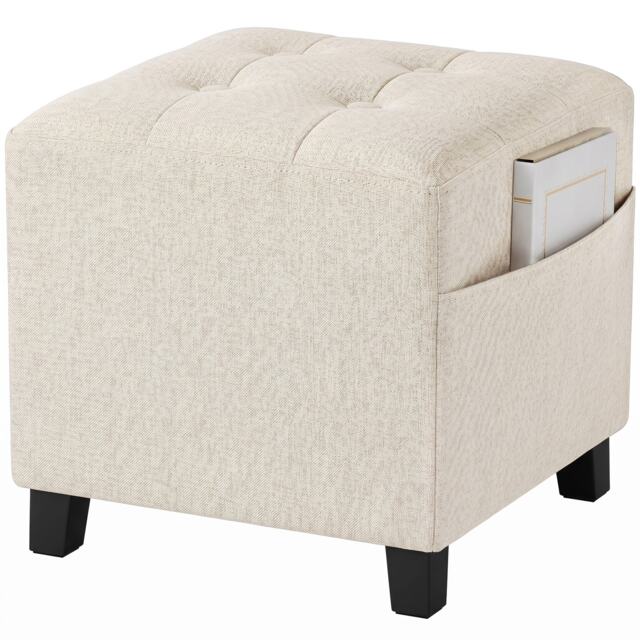 HOMCOM Small Ottoman with Side Pocket Living Room