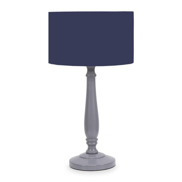 ValueLights Victoria Grey Wood Table Lamp Navy Blue Shade Grey Navy