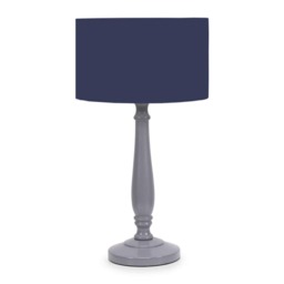 ValueLights Victoria Grey Wood Table Lamp Navy Blue Shade Grey Navy