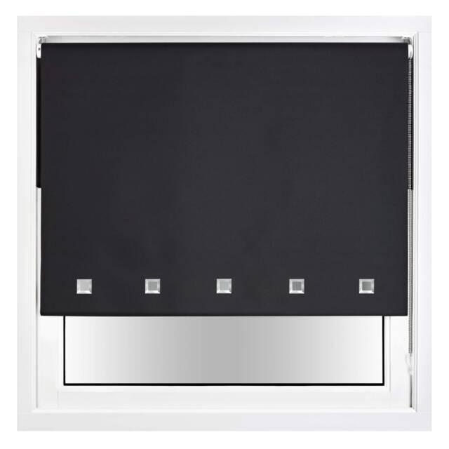 FURNISHED Blackout Roller Blinds with Chrome Square Eyelets and Metal Fittings Black Black (W) 90cm x (L) 210cm