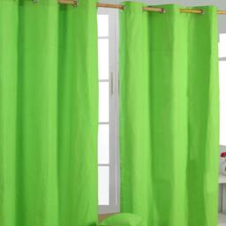 Homescapes Plain Green Cotton Eyelet Curtains - 137 x 182 cm Green Green