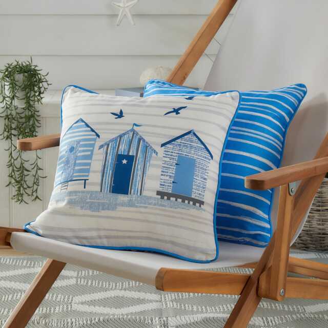 Fusion Beach Huts Outdoor Filled Cushion Blue