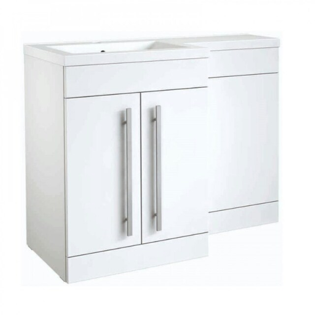 Bathroom Left Handed 2 Door Combination Unit with L Shape Basin 1100mm Wide (Nexus) - White - Brassware Not Included White White 1