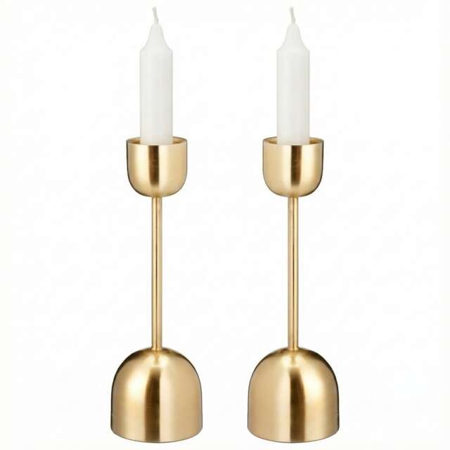 Metal Taper Candlestick Bell Candle Holder Stand Wedding Centrepiece Display Gold 2x Gold 25cm