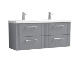 Balterley Partial Fluted 4 Drawer Wall Hung Vanity Unit with Double Ceramic Basin Grey Satin Grey