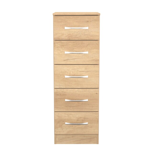 Hampshire 5 Drawer Tall Bedside Cabinet in Nebraska Oak (Ready Assembled) Brown Nebraska Oak