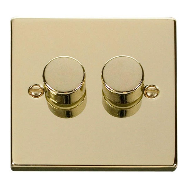 SE HOME Polished Brass 2 Gang 2 Way LED 100W Trailing Edge Dimmer Light Switch Gold Polished Brass