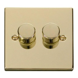 SE HOME Polished Brass 2 Gang 2 Way LED 100W Trailing Edge Dimmer Light Switch Gold Polished Brass