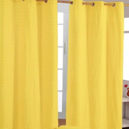 Homescapes Cotton Gingham Eyelet Curtains - 117 x 137 cm Yellow Yellow