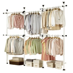 House of Home Triple Telescopic Organise Hanging Rail Clothes Rack Adjustable Storage White White Not provided
